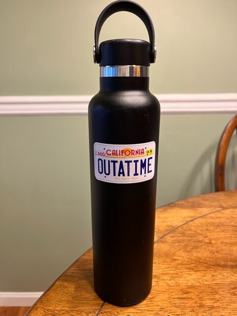Fun Vinyl Sticker - Outatime. Back To The Future. Waterproof. Sticker Decal for Water Bottles, Laptop, Car Window.