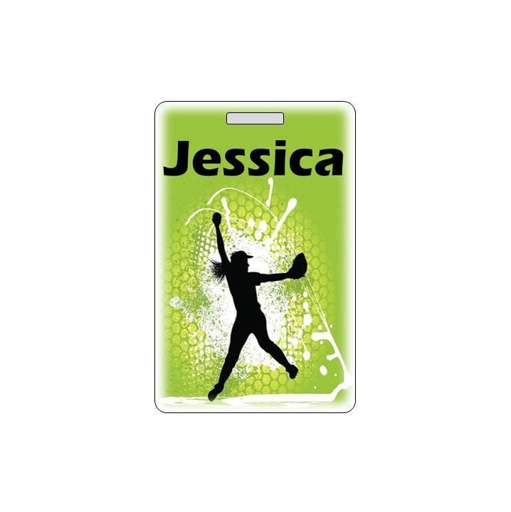 Softball Bag Tag. Customizable. Waterproof. Made in USA.