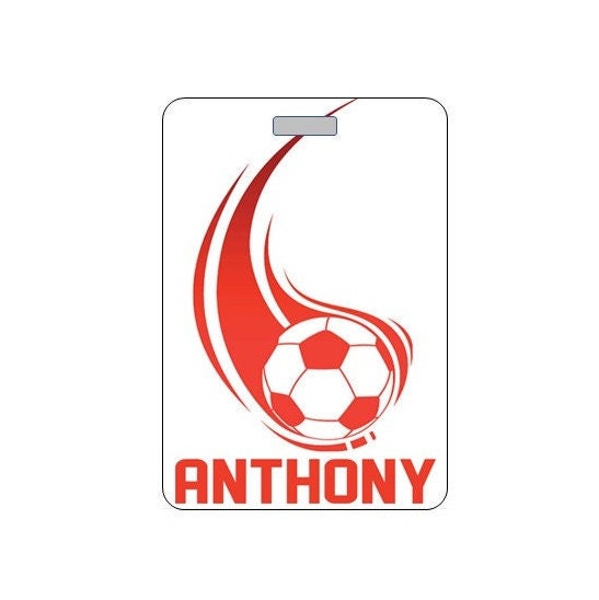 Soccer Bag Tag. Customizable. Waterproof. Made in USA.  NEW DESIGN