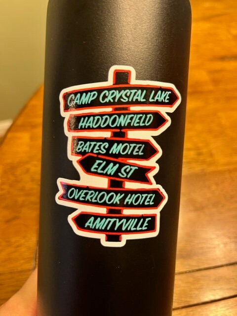 Fun Vinyl Sticker - Scary Movies.  Waterproof & Laminated. Sticker Decal for Water Bottles, Laptop, Car. Upgraded Shipping on 5+ ordered