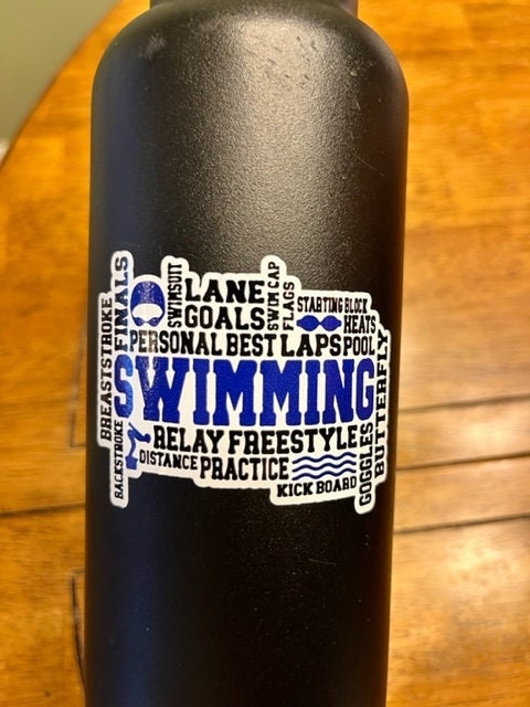 Fun Vinyl Sticker - Swim Collage.  Waterproof & Laminated. Sticker Decal for Water Bottles, Laptop, Car. Upgraded Shipping on 5+ ordered