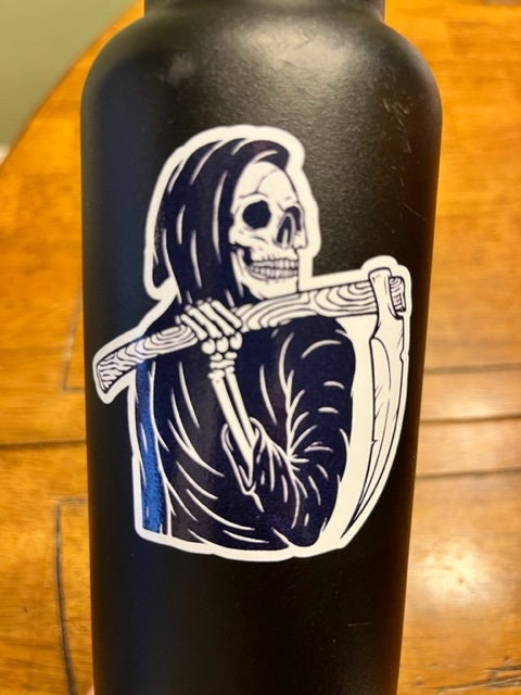 Fun Vinyl Sticker - Grim Reaper.  Waterproof & Laminated. Sticker Decal for Water Bottles, Laptop, Car. Upgraded Shipping on 5+ ordered