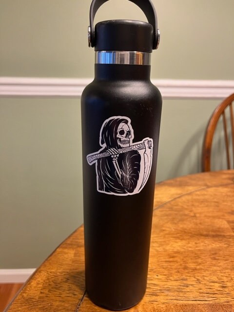 Fun Vinyl Sticker - Grim Reaper.  Waterproof & Laminated. Sticker Decal for Water Bottles, Laptop, Car. Upgraded Shipping on 5+ ordered