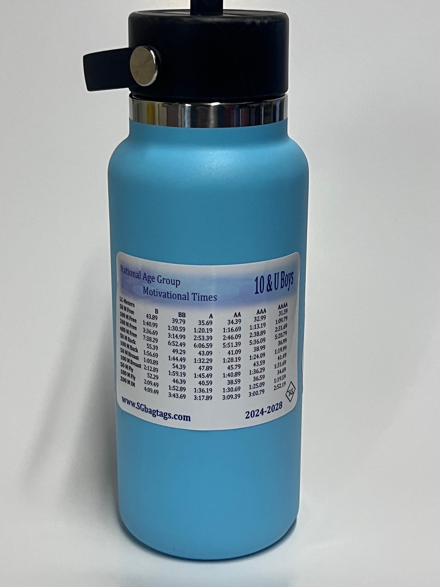 USA Swim Time Standards Water Bottle DECALS.  NEW 2024 - 2028! Buy 4+, shipping is upgraded to include tracking.  Buy <3, ships stamp mail.