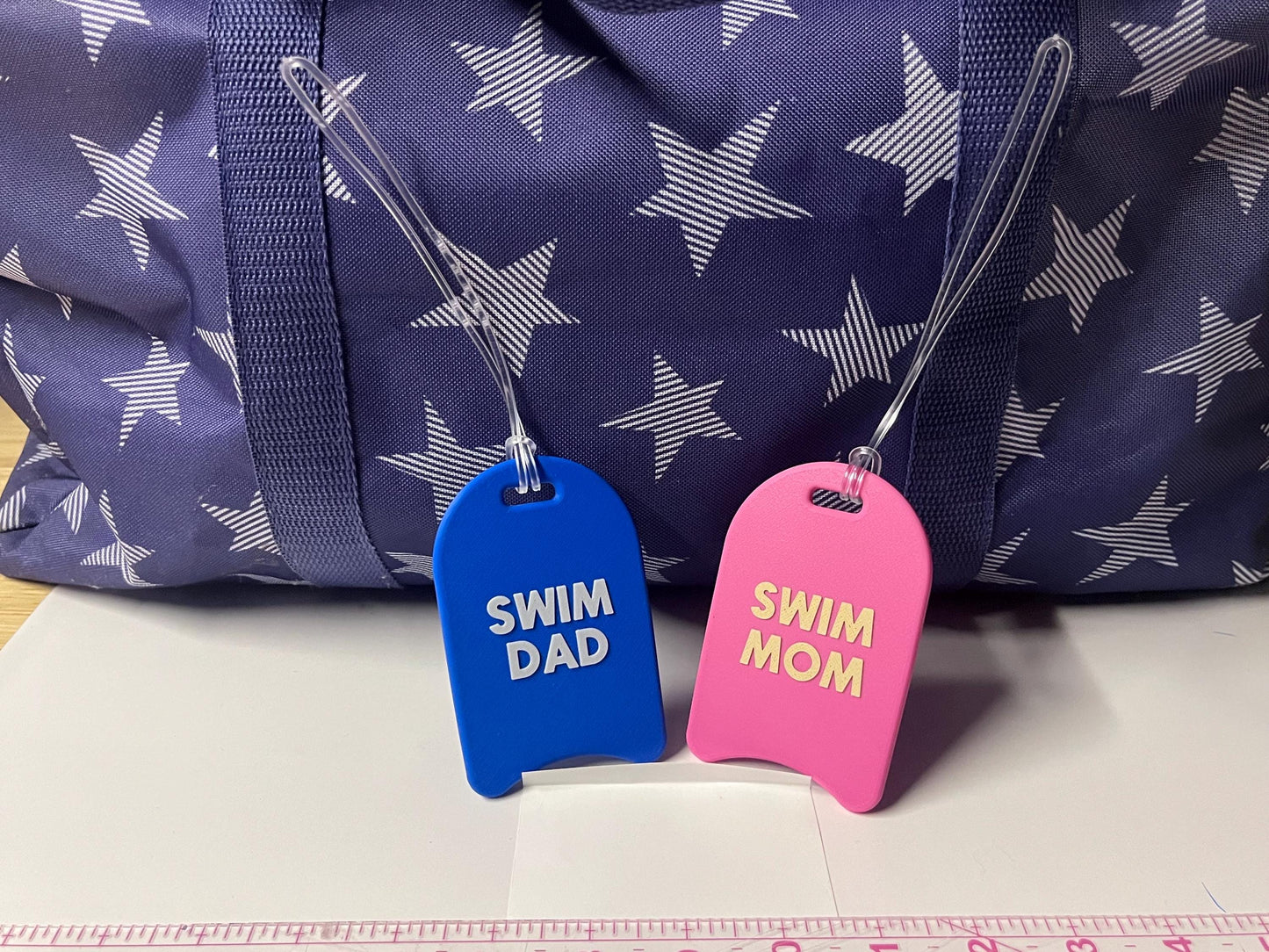 Swim Mom Swim Dad Bag Tag - Kickboard.  Great Swim Family Gift!