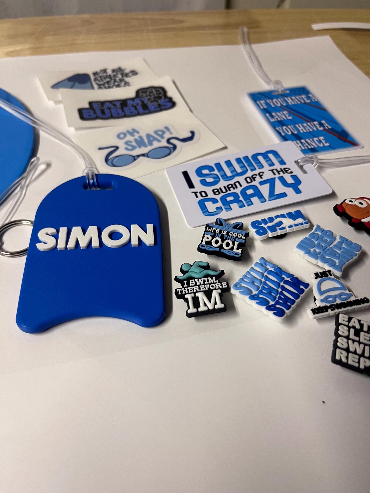 The Ultimate Swimmer Bundle.  Great for start of swim season or a swimmer gift!  Bag tags, swim stickers, 3d tags, swim charms, cap saver.