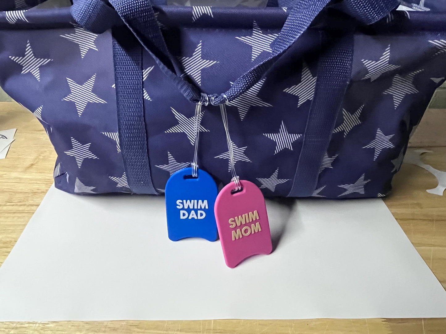 Swim Mom Swim Dad Bag Tag - Kickboard.  Great Swim Family Gift!